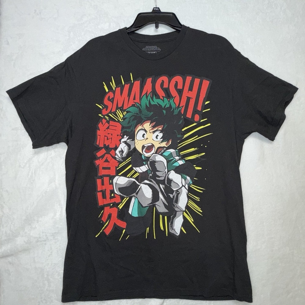 My Hero Academia Anime Black T-shirt Shirt Size Large L Smash Fun Crisp Graphics